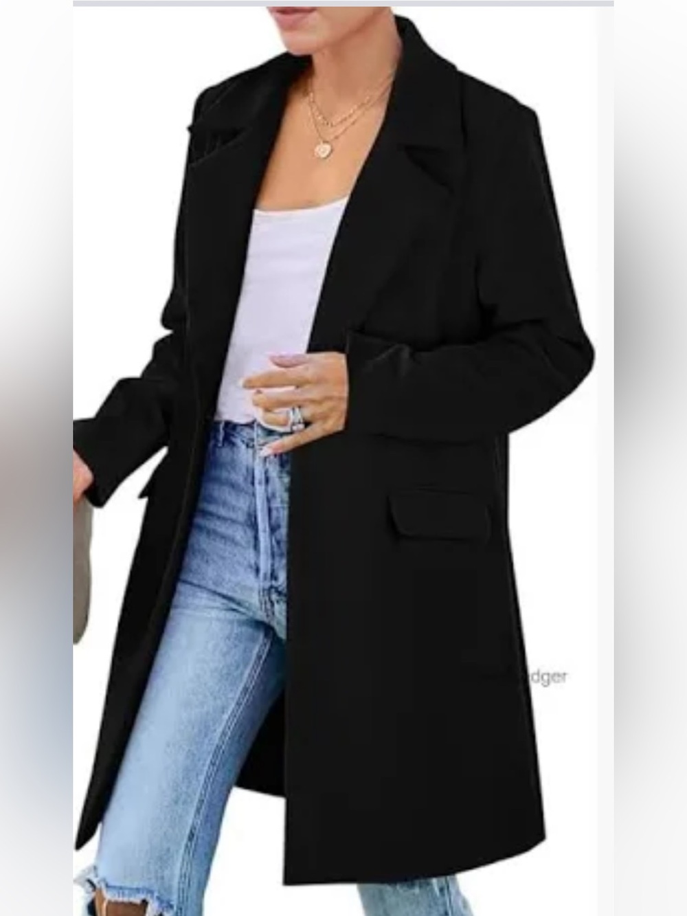PEACE OF CLOTH Black Notched Collar Open-Front Long Blazer Size 6